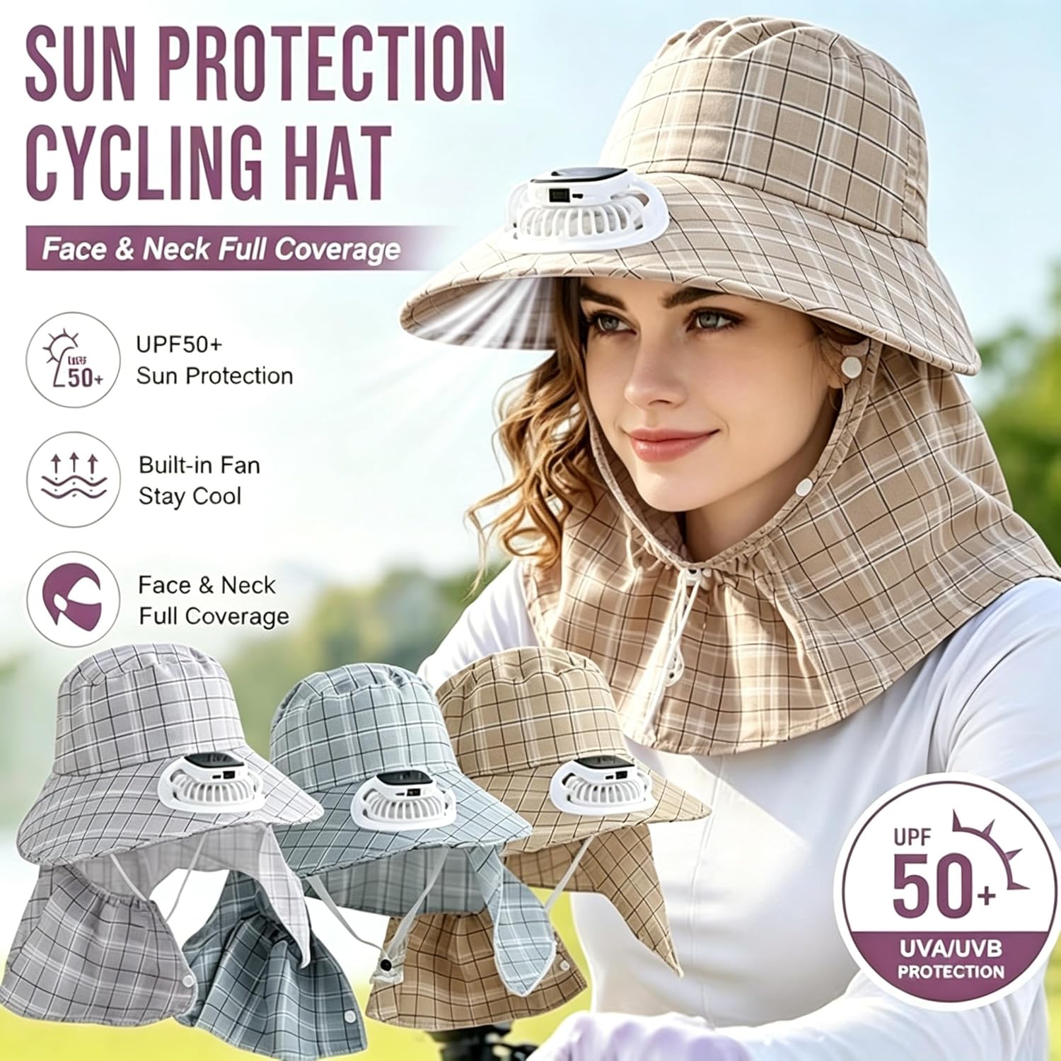 Outdoor Camping Hat - 1PC Solar Power Neck Guard Fan