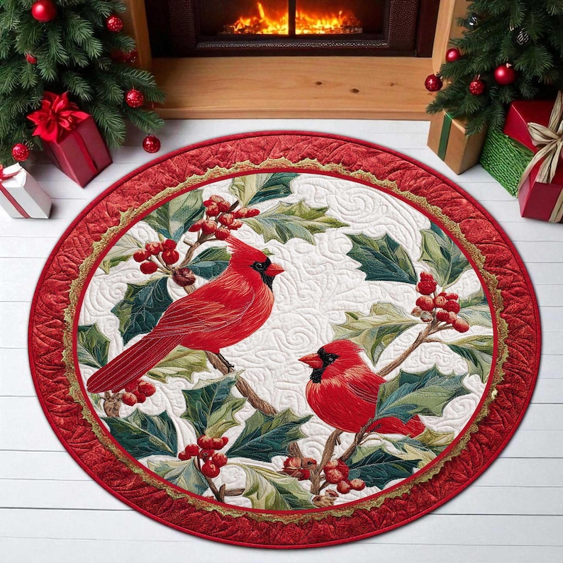 Outdoor Camping Decor Ideas - Cardinal Bird Christmas Round Doormat, Welcome