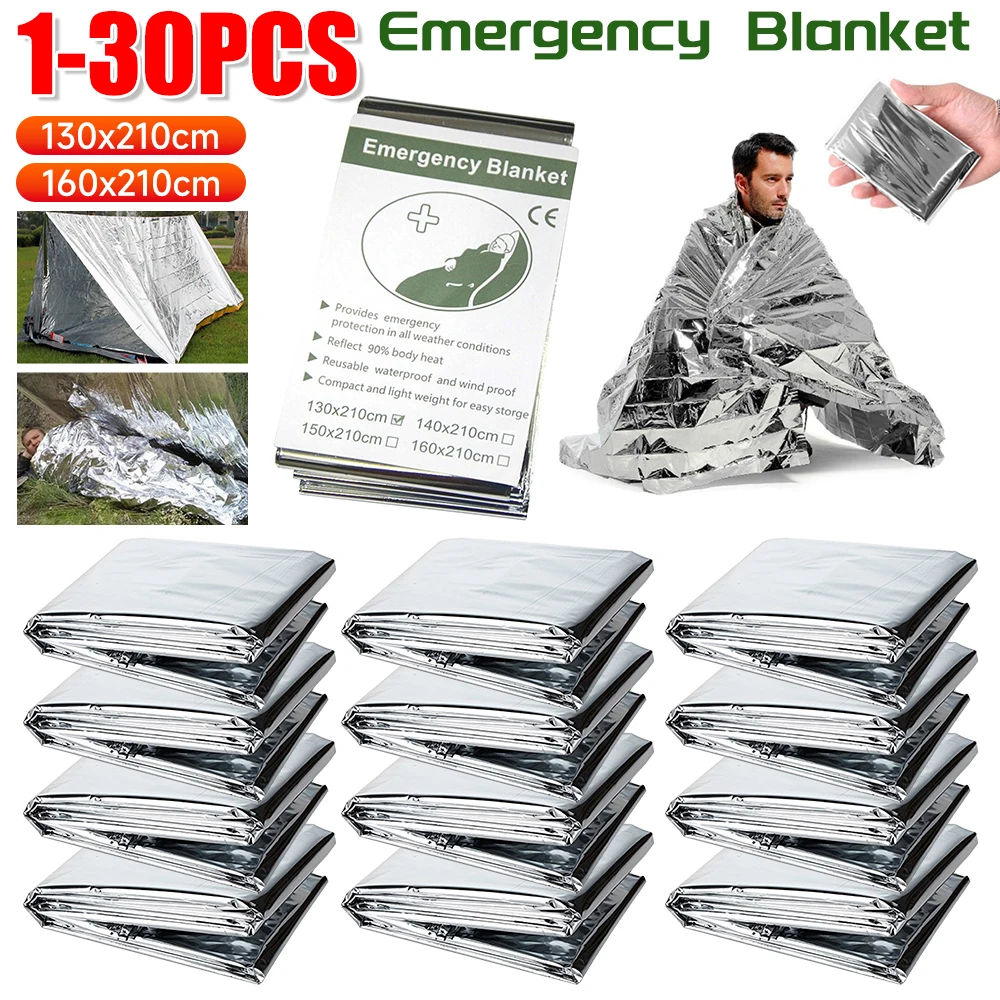 Survival Kit - 1-30PCS Emergency Blanket Outdoor Survive First