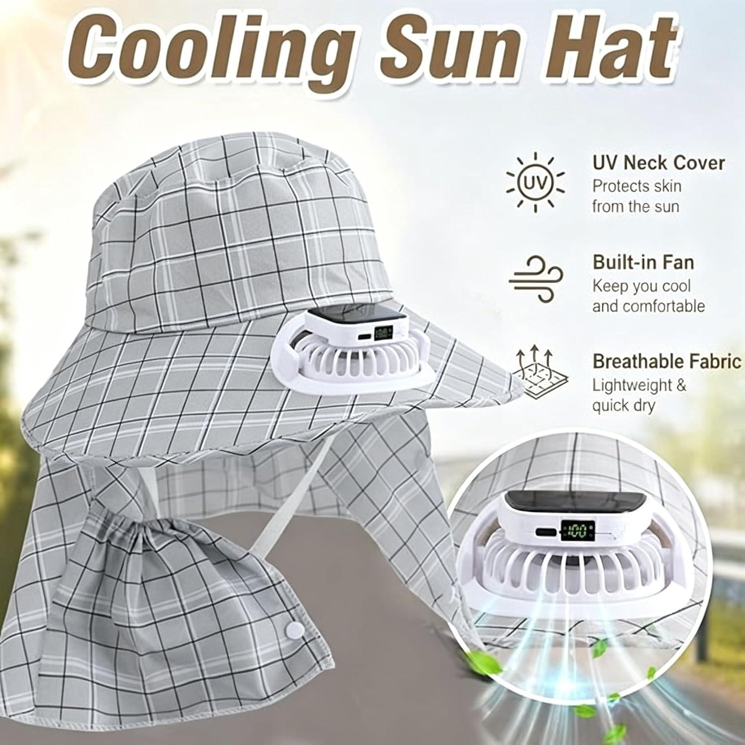 1PC Solar Power Neck Guard Fan - огляд і ціна Outdoor Camping Hat